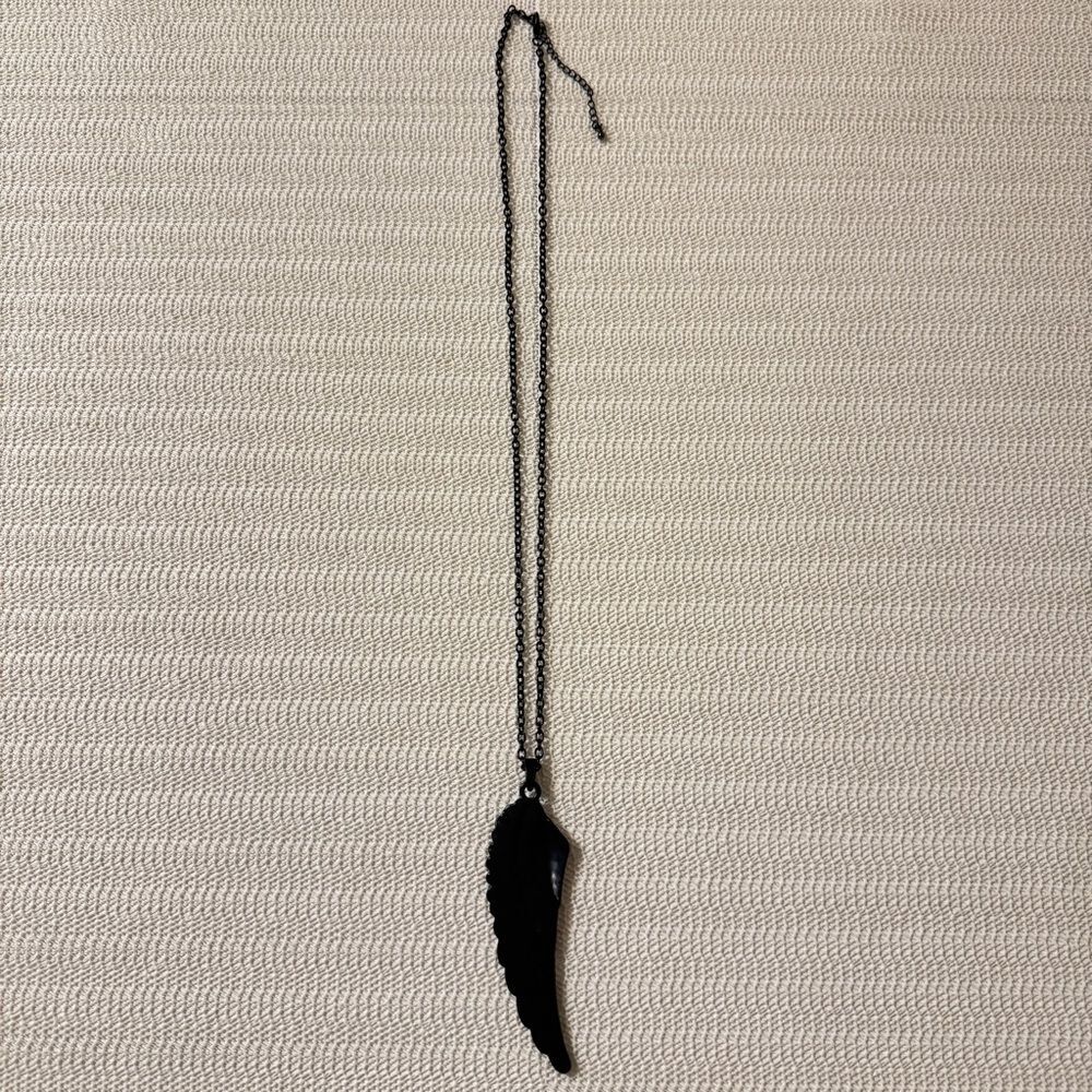 Black Angel Wing Pendant Necklace with Rhinestone Accents - Picture 4 of 5